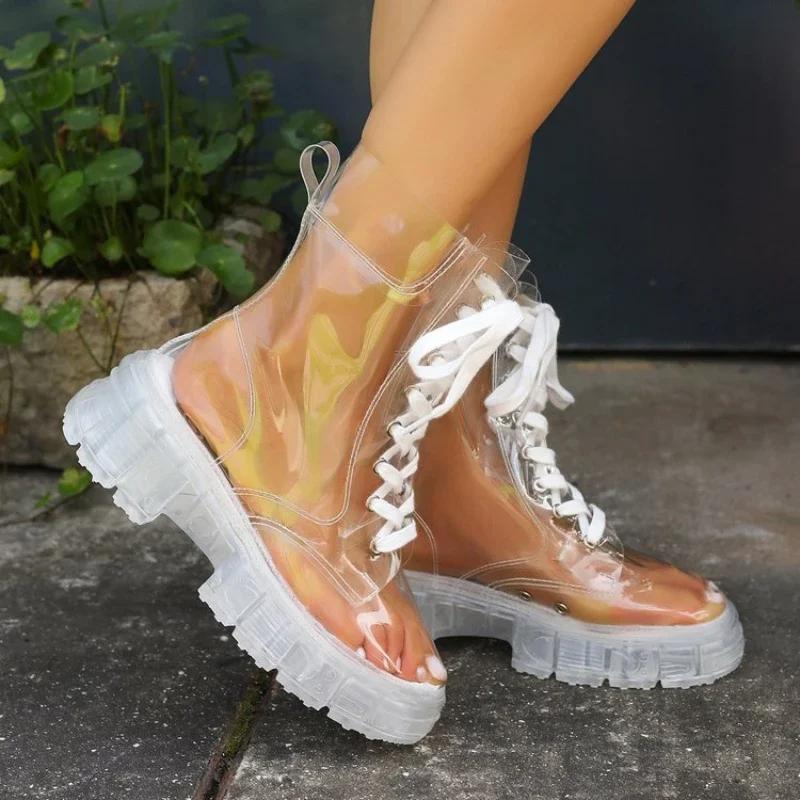 Sexy Transparent Comfortable Casual Fashion Women's Shoes Increased Wear-Resistant Winter Boots Chaussure Femme