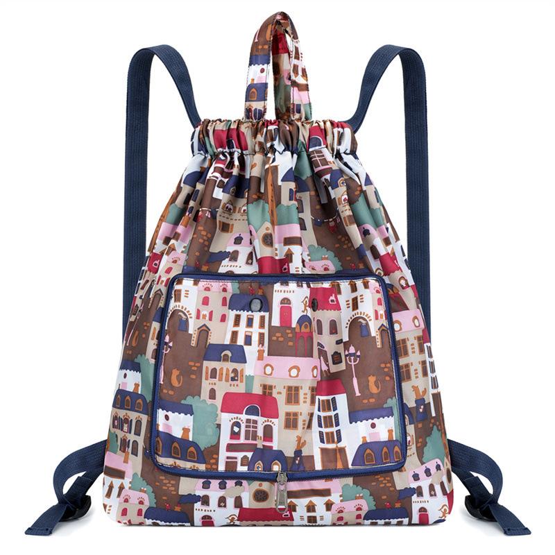 Fashionable Sports Bag Foldable Tie-mouth Handbag Large Capacity Portable Casual Home Shopping Backpack