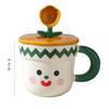 Small Flower Expression Cute Cartoon Ceramic Cup with Cover Spoon with High Appearance Single Cup Girl Couple Mug Small Gift