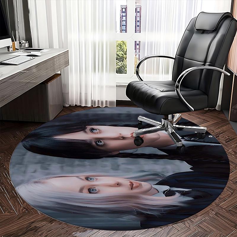 Wednesday Addams Chair Mat Round Rug-Office Carpet, Machine Washable, Non-slip, Suitable for Living Rooms, Bedrooms