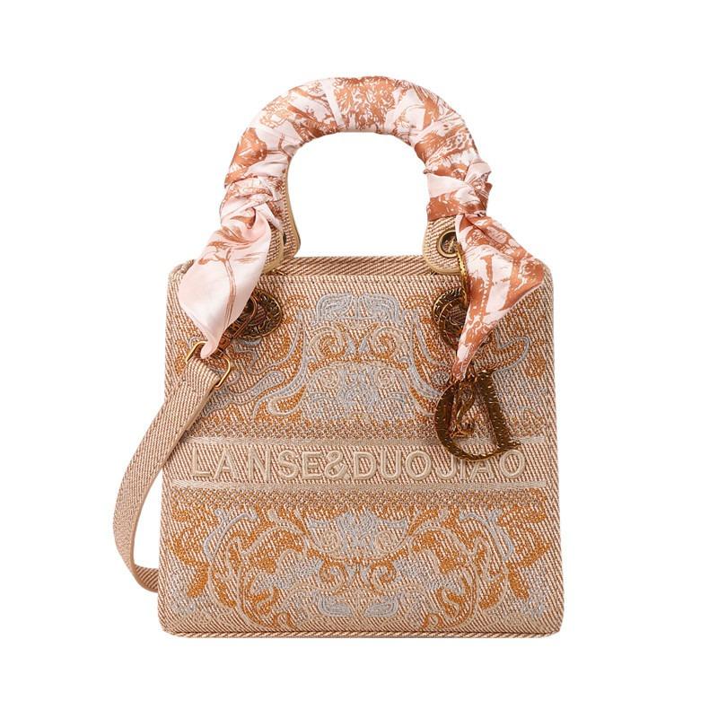 New heavy industry embroidered retro silk scarf portable Princess Diana bag versatile shoulder messenger bag