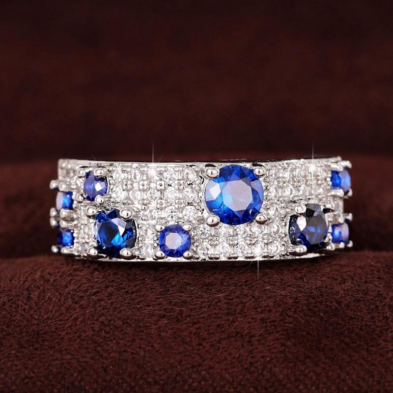 Newly Women Rings Blue/Crystal Cubic Zircon Silver Color Rings for Wedding Engagement Party Modern Fashion Female Jewelry