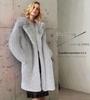 European & American Women's Winter Faux Fur Long Coat with Suit Collar