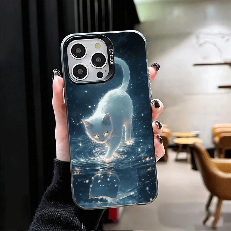Night Moon Cat Dreamy Art Shockproof Phone Case for iPhone 17 Air 16 16E 15 Pro Max 14 Plus 13 Mini 12 Back Cover Anti Fall Fund