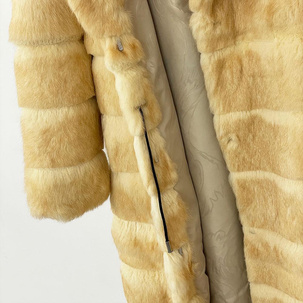 OFTBUY Winter Women Coat Natural Rabbit Fur One-piece Belt Turn-down Long Warm Thickened Jacket Customized Colors Overwears