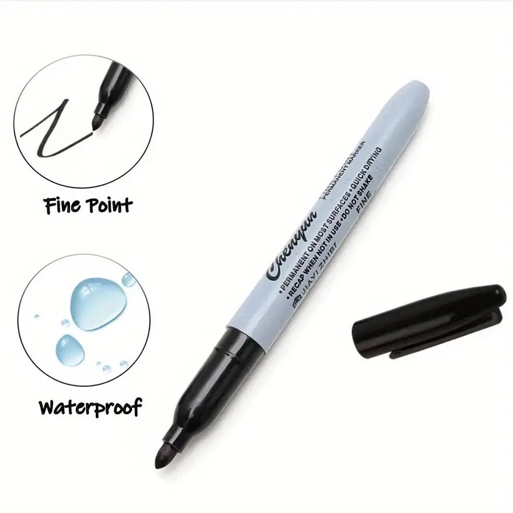 12pcs Black Permanent Marker Pens, Fine Tip, Waterproof, Quick Drying