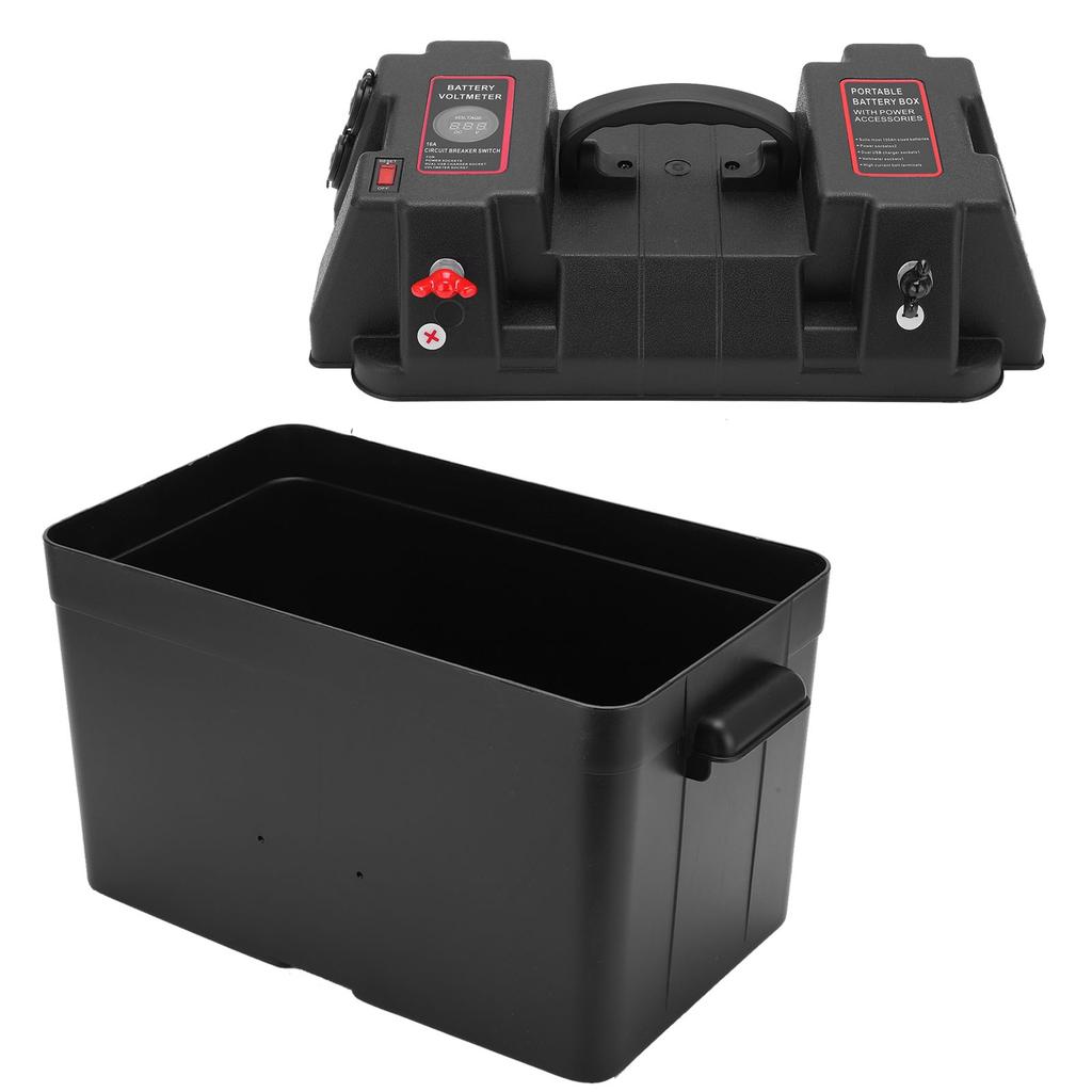 Motor Backup Battery Box Power Center Portable Marine Accessary with Voltmeter for Car RV Yacht Ship 12V