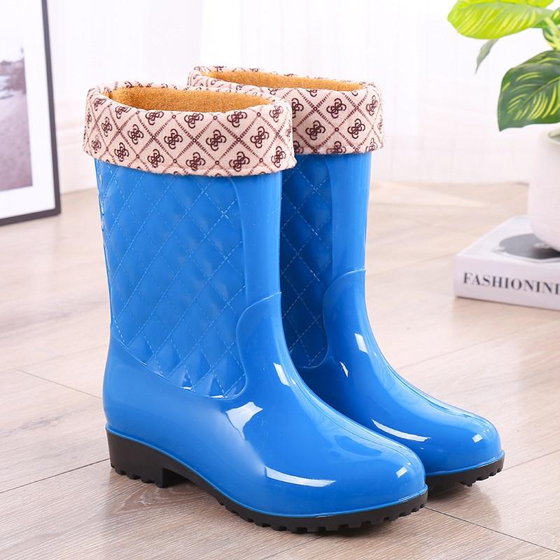 Codzienne kalosze do połowy łydki z podszewką z polaru, antypoślizgowe, wodoodporne