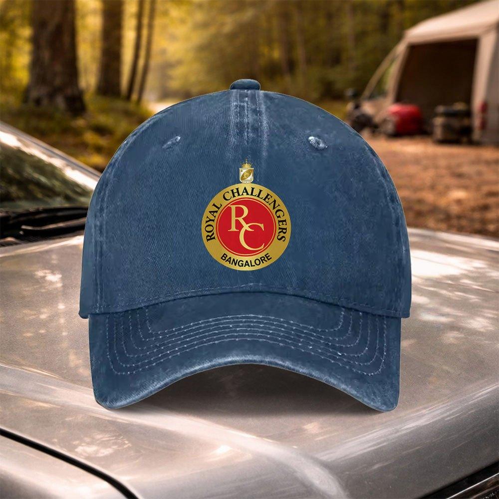 Royal Challengers Vintage Washed Adjustable Baseball Cap for Weddings Parties Festivals Cycling Camping Golf