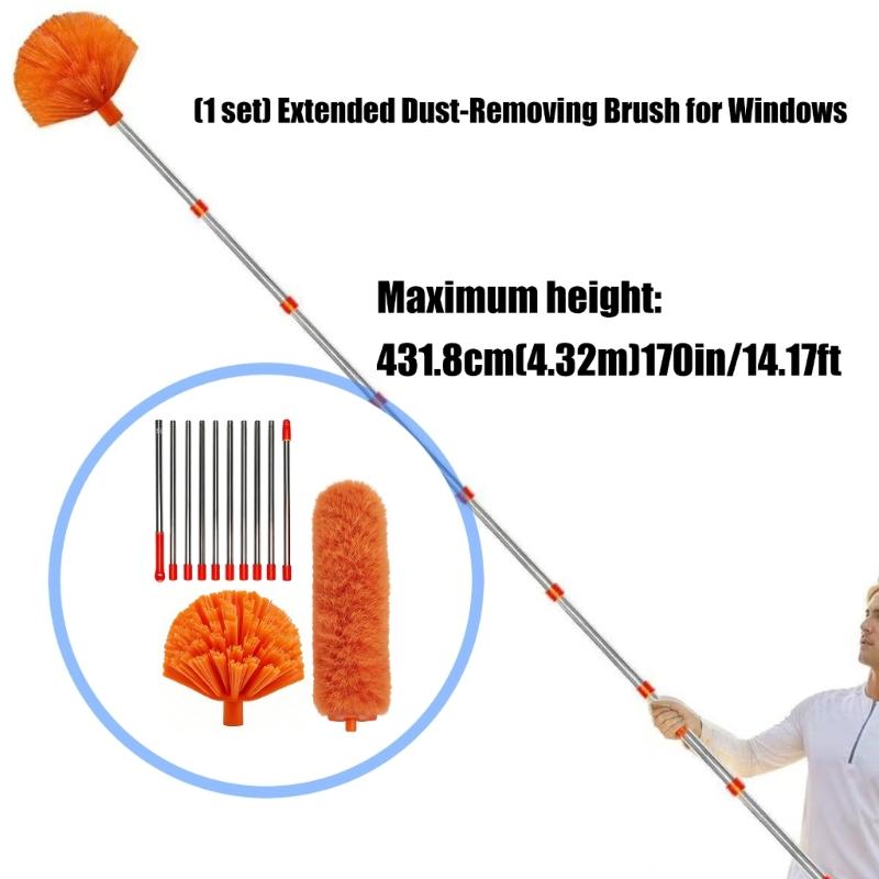 Edelstahl Reinigungsbürsten-Set Verstellbare Stangen zum Staubwischen von Ventilatoren Spinnweben Wänden und Fußleisten Mikrofaser-Pad