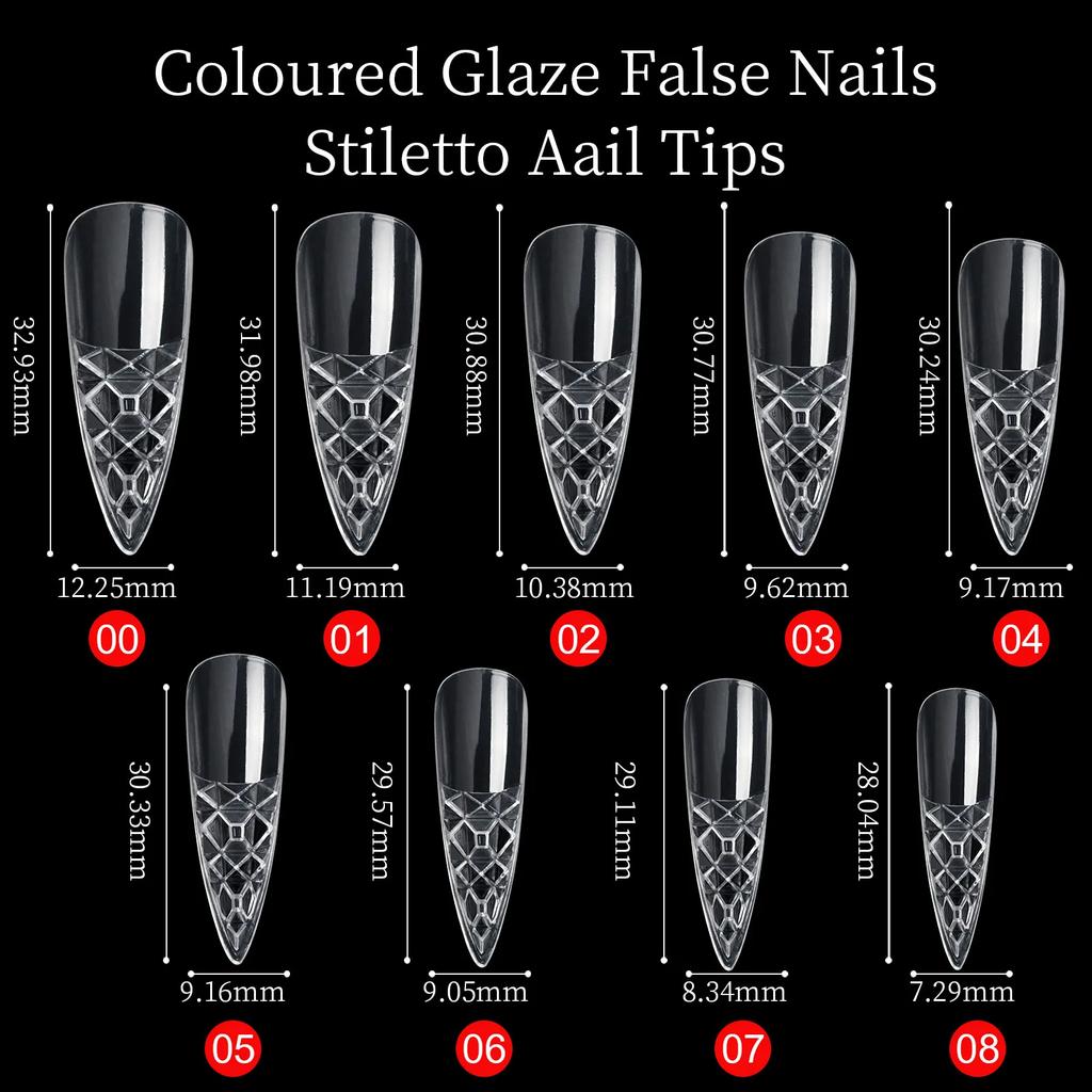 3D 120pcs/Box Long False Press On Acrylic Nails Coloured Glaze False Nails Stiletto Aail Tips For Extension Manicure Art Design