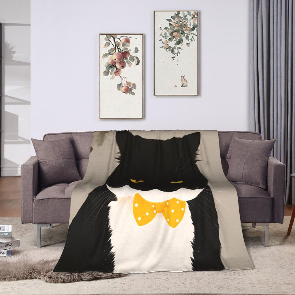 Whimsical Reading Cat Warm Soft Blanket  Boy Girl Plush Bedding Throws Novelty Home Decor Flannel Bedspread Sofa Bed Cover