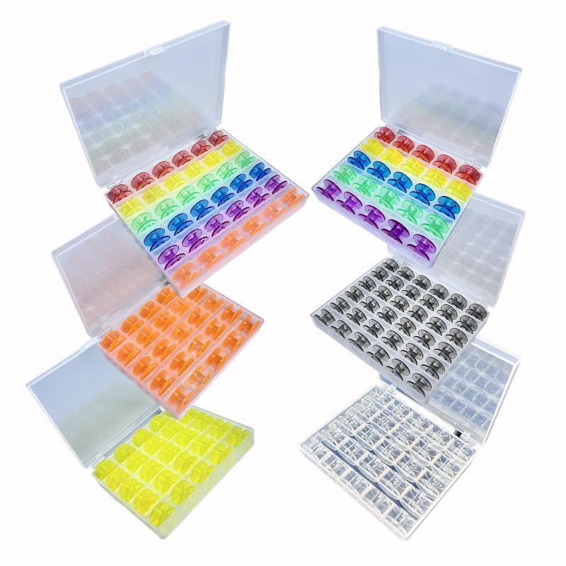 Universal Bobbin Storage Box for Sewing Machine - Transparent Plastic Case Holds 25 Metal/Plastic Bobbins, Thread Organizer
