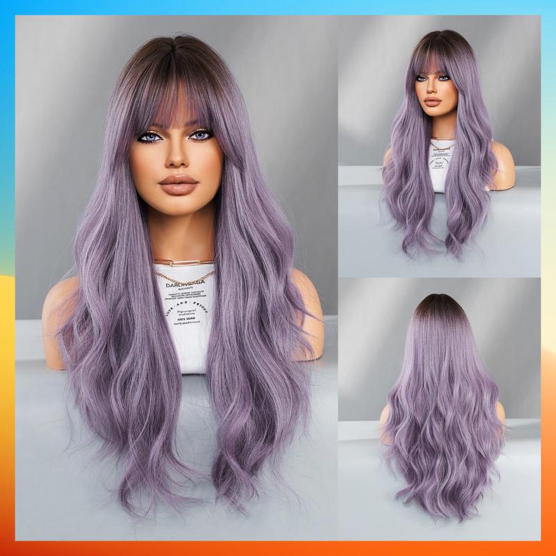 European Fashion Long Curly Wig For Women Light Purple