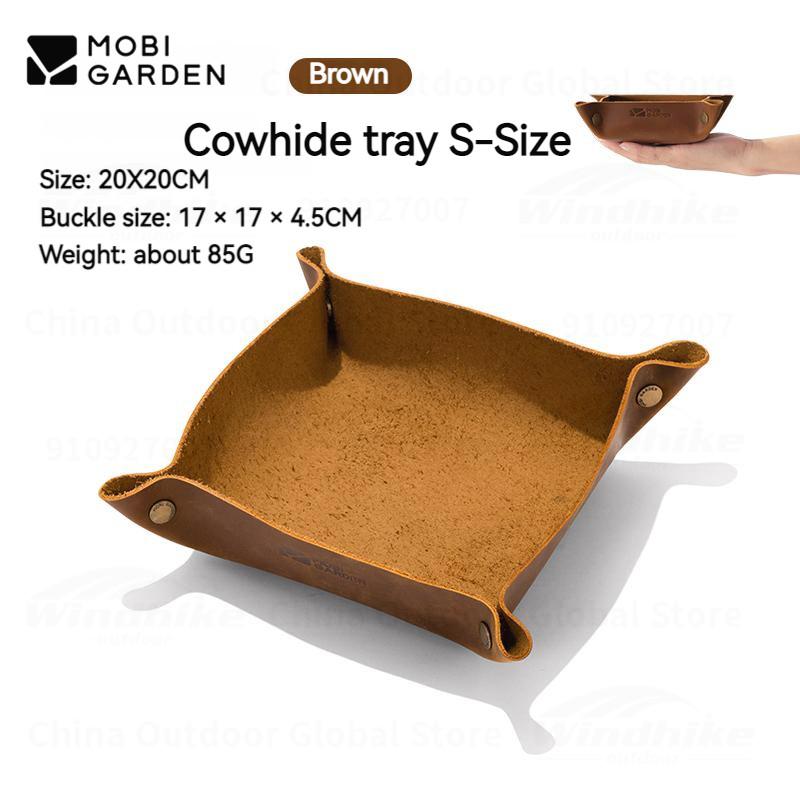 MOBI GARDEN Cowhide Tray Leather Storage Box Picnic Household Daily Portable Desktop Sundry Organizer Tray Camping Accessories Brown-S