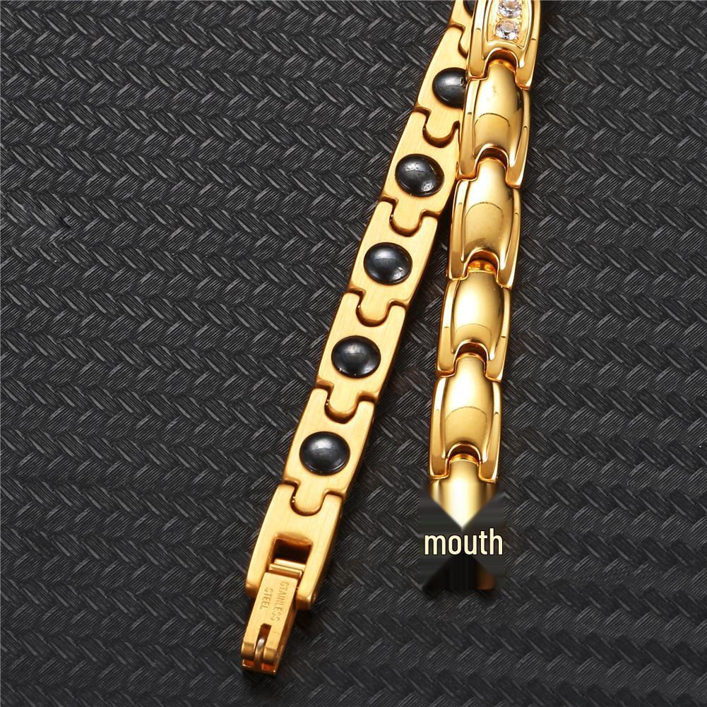 Goldener Edelstahl Damen Gesundheitsarmband mit Zirkon & Schwarzem Hämatit