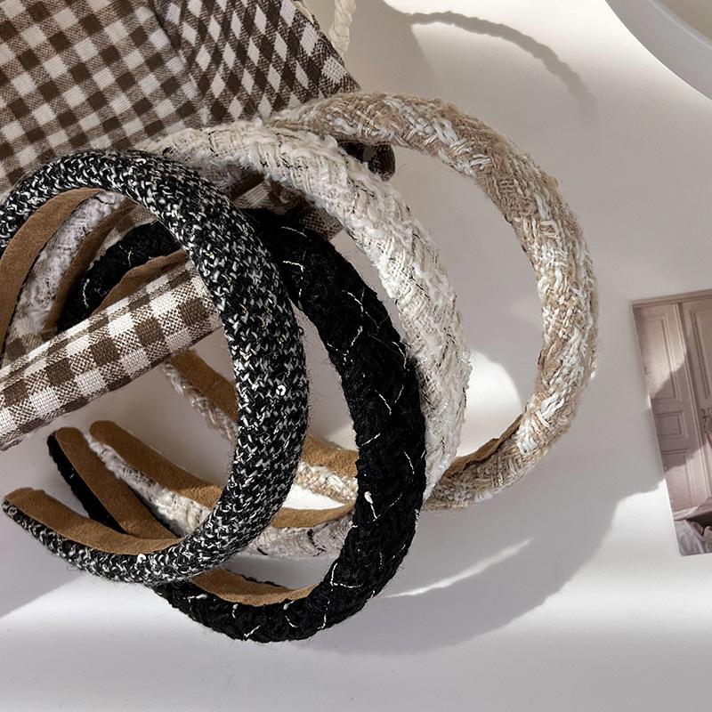 Retro New Lattice Tweed Headbands for Women Temperament Hair Bands Solid Sponge Hair Hoop Autumn Winter Fashion Hair Accessories