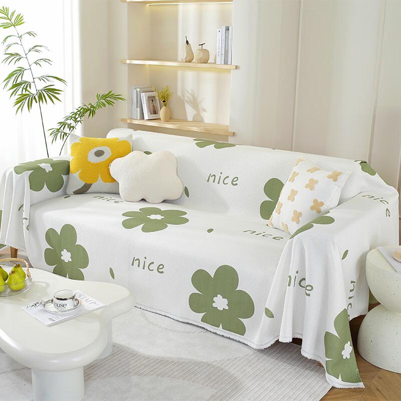 OEING Waffle Knit All-Season Sofa Cover Throw