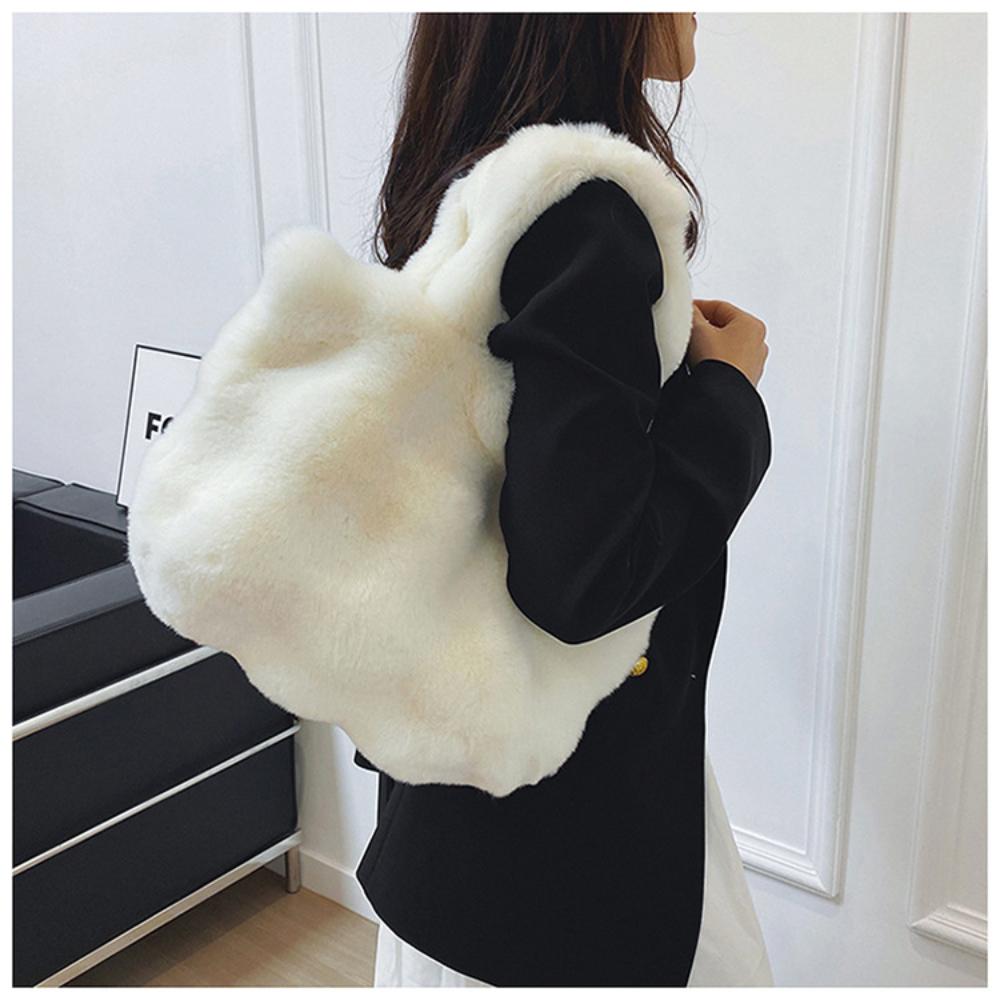 Plush Handbag Fashionable Top-handle Winter Satchel Versatile Shoulder Bag for Girls