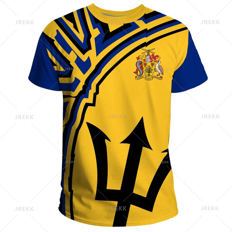 Barbados Ethnic Flag Map Print T Shirt Barbados Coat Of Arms Graphic Tee Shirt Fashion Streetwear Short Sleeves Mens Clothing