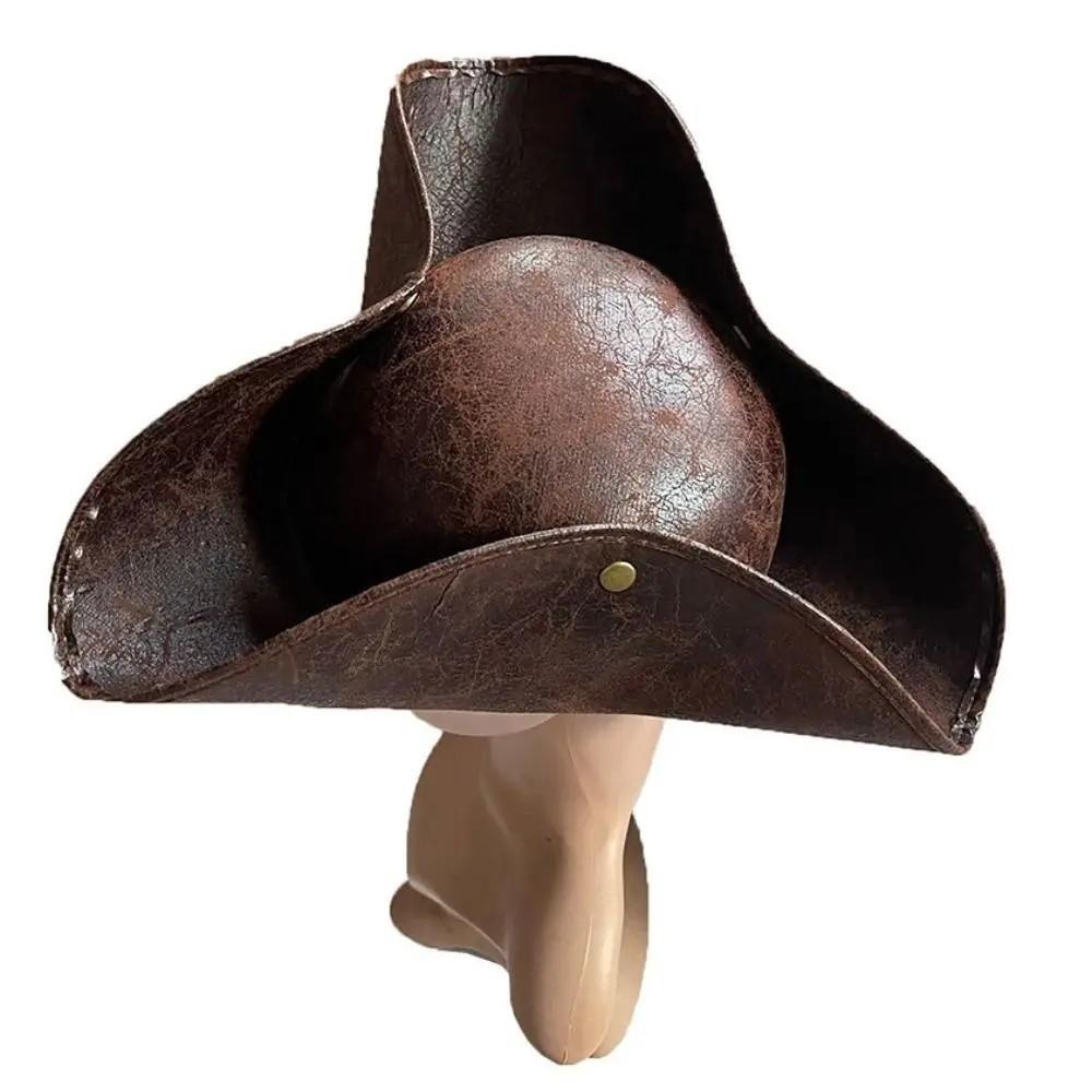 Faux Leather Cosplay Pirate Hat Solid Color Stage Performance Captain Hat Decoration Party Hat Western Cowboy Hat Carnival