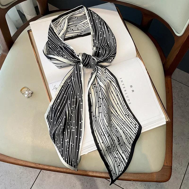 Vintage Horse Print Long Hair Band Ribbon For Women Silk Hair Accessories Trend Girl Bow Scarf Headband Hair Tie