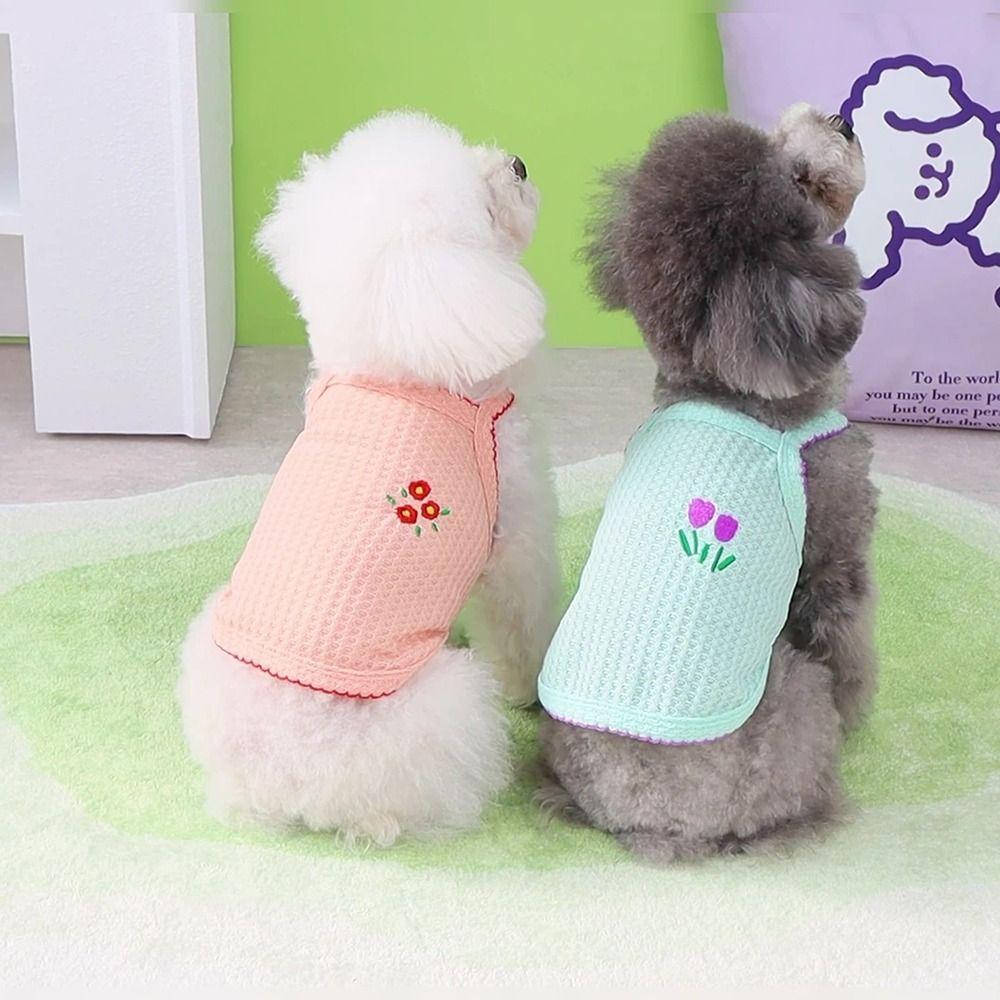 Breathable Floral Embroidery Thin Shirt XS~XL Pet Clothes Casual Dog Sling Vest  Spring/Summer