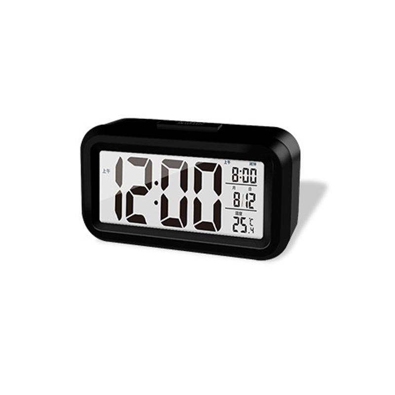 Despertador Digital Inteligente Preto Branco Visor LCD com Temperatura Calendário Temporizador Luz LED para Quarto Escritório (Sem bateria)