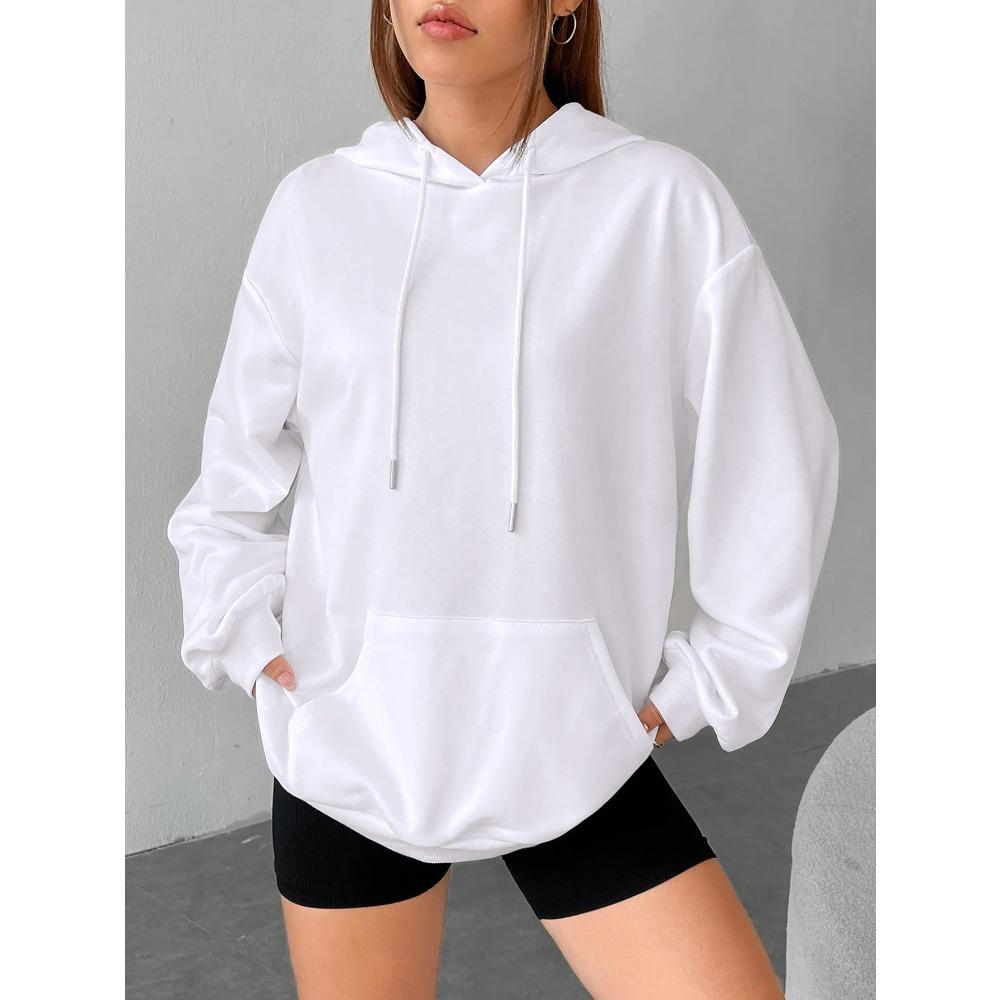 Solid Color Casual Hoodie For Female Pocket Creative Hoody All-Match Street Clothes Womens Fleece Unisex Pullovers