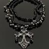 Dark Gothic cross fringed necklace multi-layered beaded necklace fashionable Spice Girl necklace