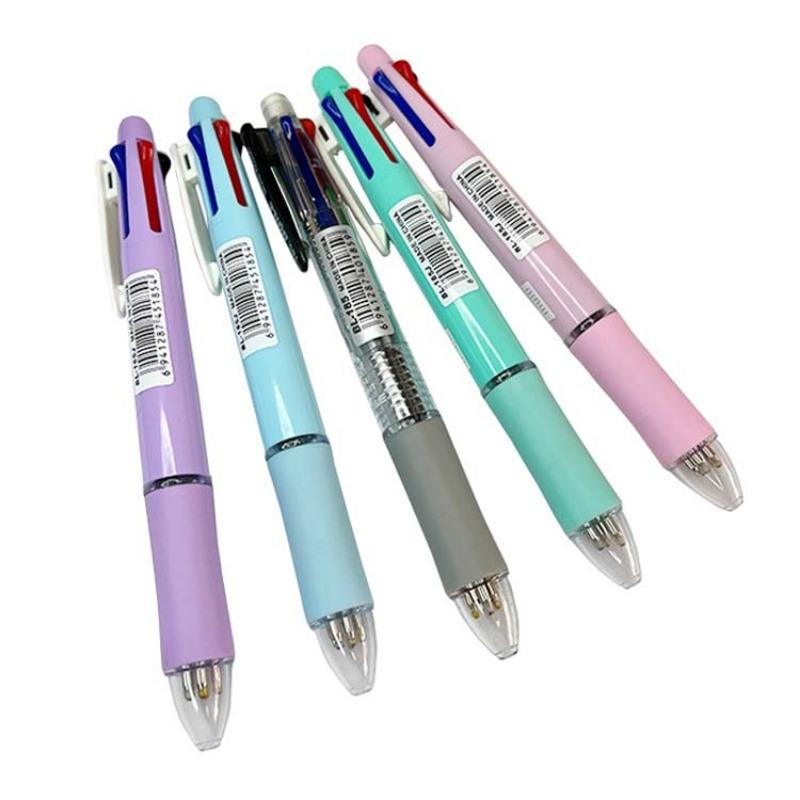 1Pc  4-color Ballpoint Pen + Pencil, Press Multi-color Ballpoint Pen 5 In 1 Multi-function Writing Pen Office Supply