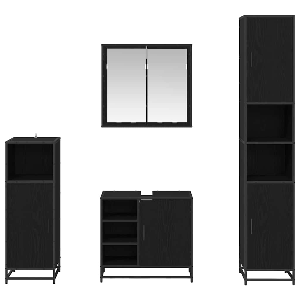 Bathroom Furniture Set 4 Pcs Black Oak Effect Particleboard