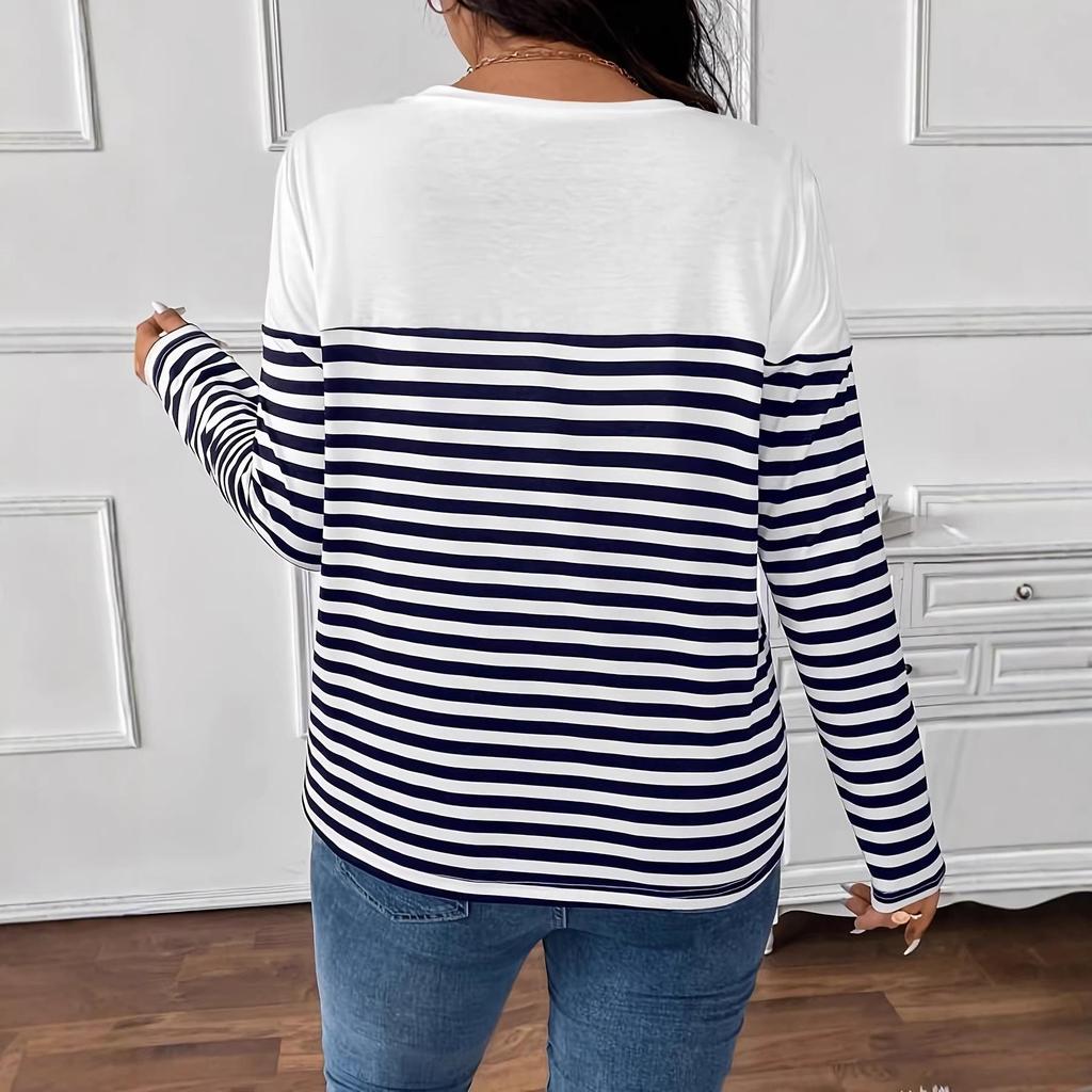 2026 Spring/Summer Elegant Striped Women's Long-Sleeved Top