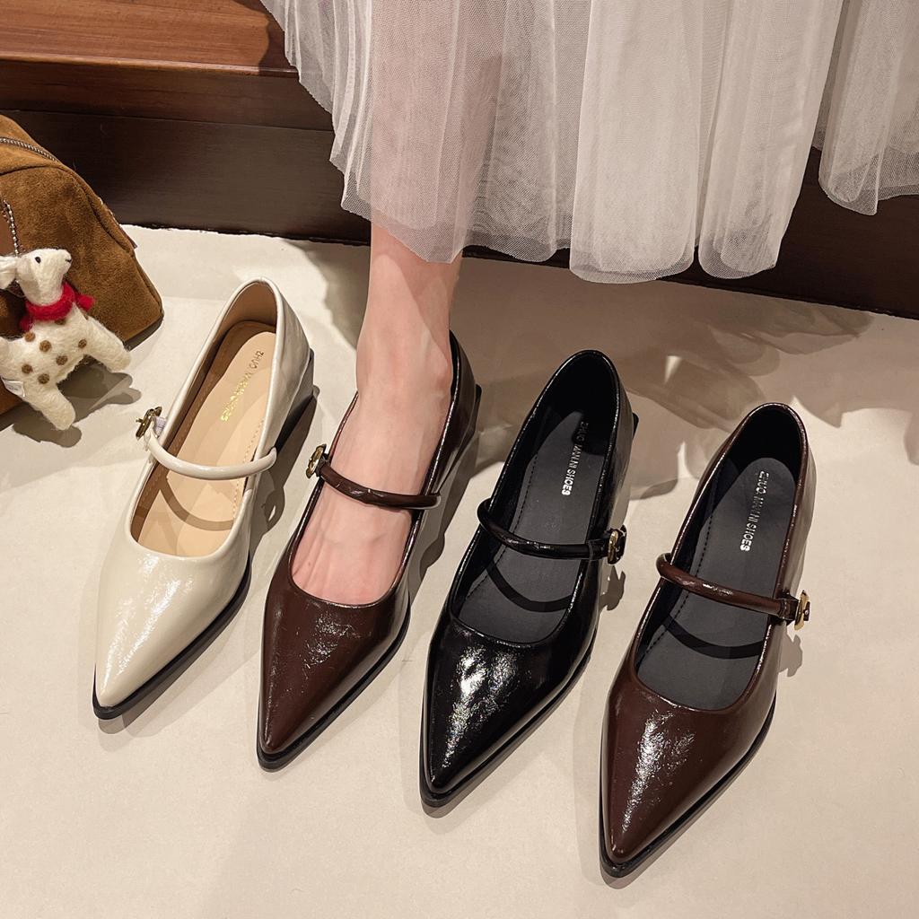 New Retro Style Thick Heel Women Mary Jane Shoes Fashion Shallow Pointed Toe Ladies Comfort Office Pumps Footwear Low Heel Shoes