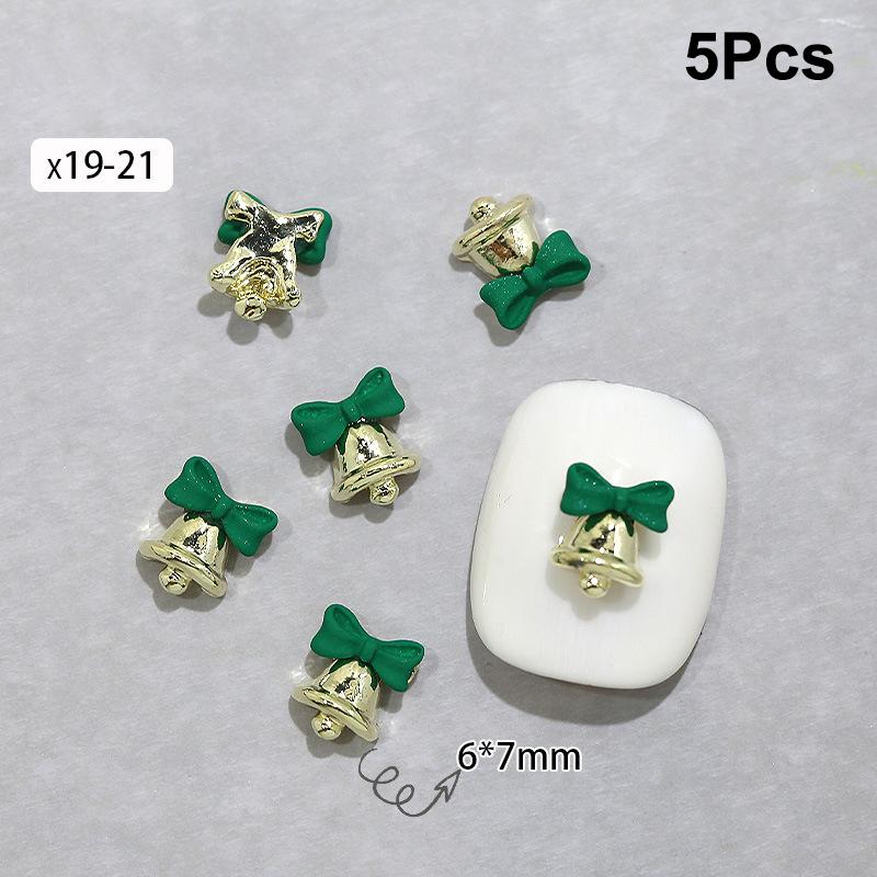 5 Stück Weihnachten Legierung Nagelzubehör Mini Farbige Schleife Glocke Schmuck Nagelkunst Charms Dekorationen 3D Flache Rückseite Teile