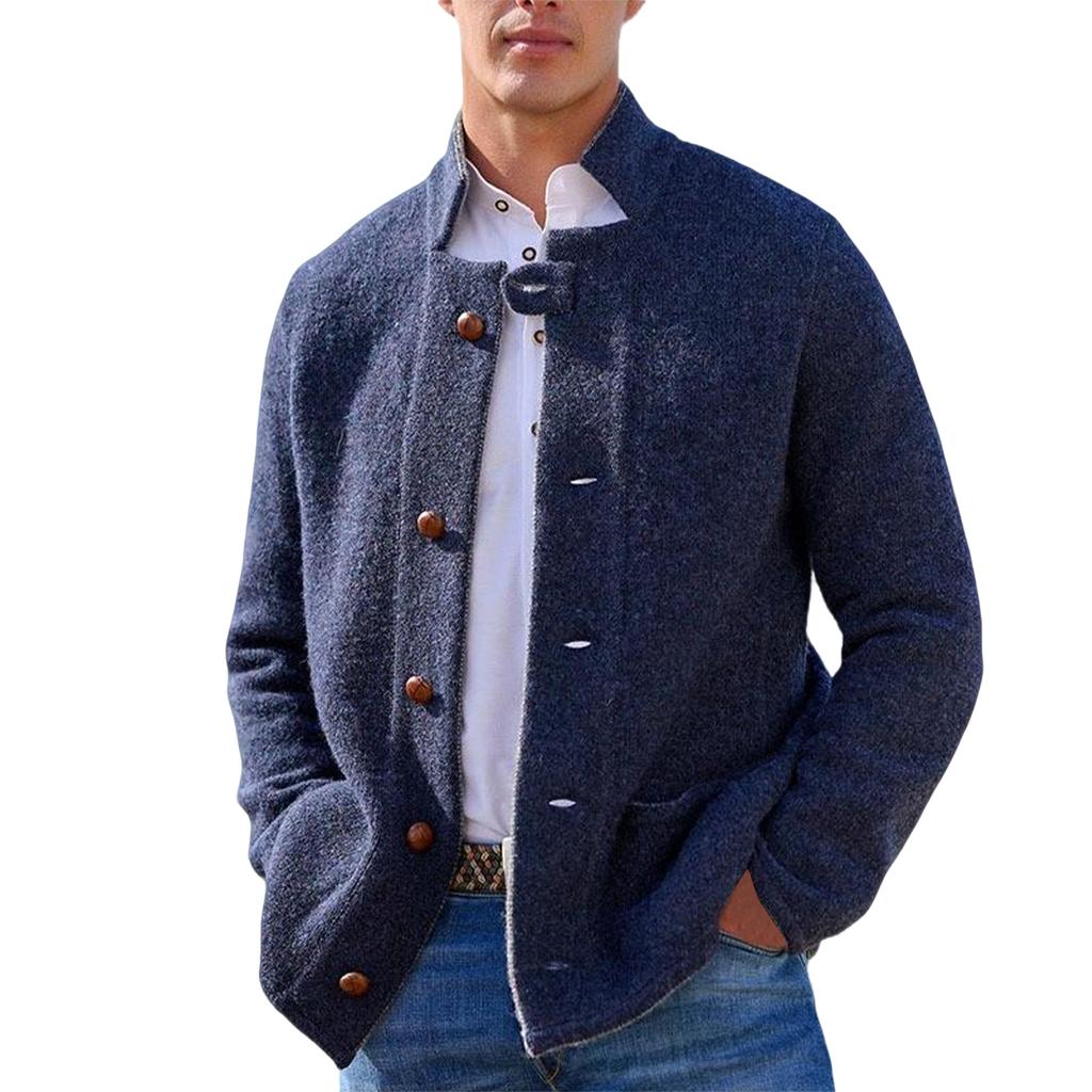 Mens Winter Jacket Button Down Woolen Coat Casual Loose Turn Down Fall Winter Warm Overcoat Outwear Cardigan
