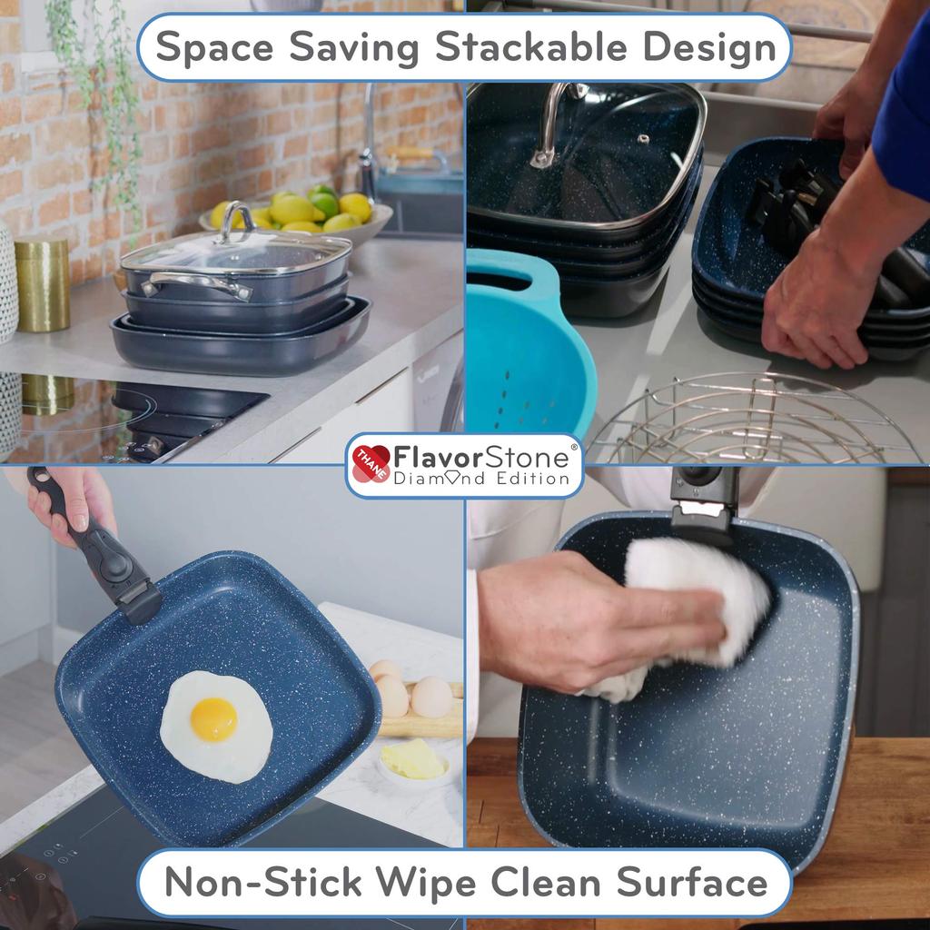 Flavor Stone Flavor Stone Diamond Edition 6-delt sett Nonstick Stekepanne Firkantet Ovn Tilberedes (marinen)