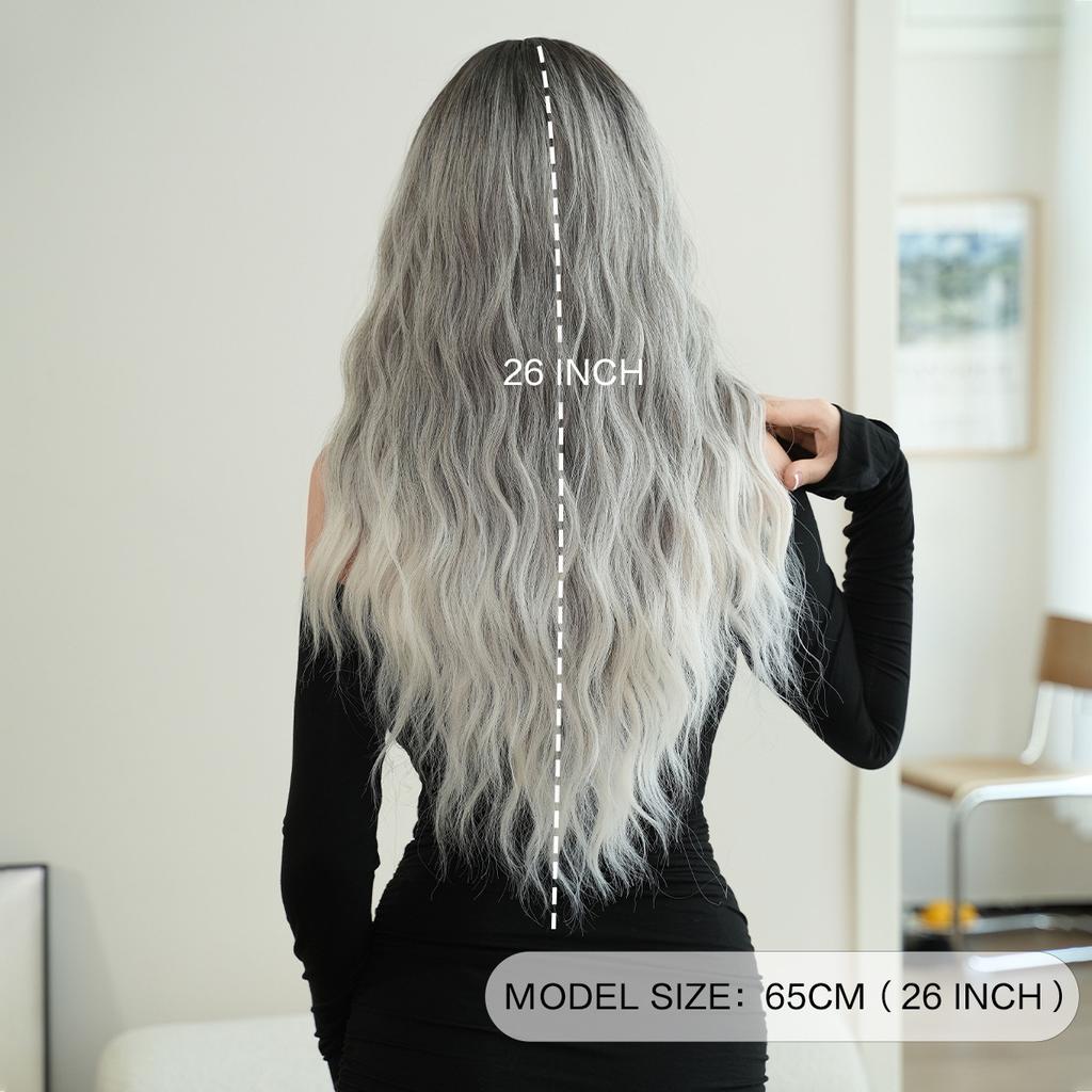 New Ladies Wig Simulation Wig 65cm Hair Gray Wig Big Wave Wig Full Headgear Rose Hair Net Headdress Beauty Decoration Wig