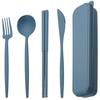 Portable Knife, Fork, Spoon and Chopstick Set for Outdoor Camping. Black Wheat Straw Tableware Set of Four Pieces.