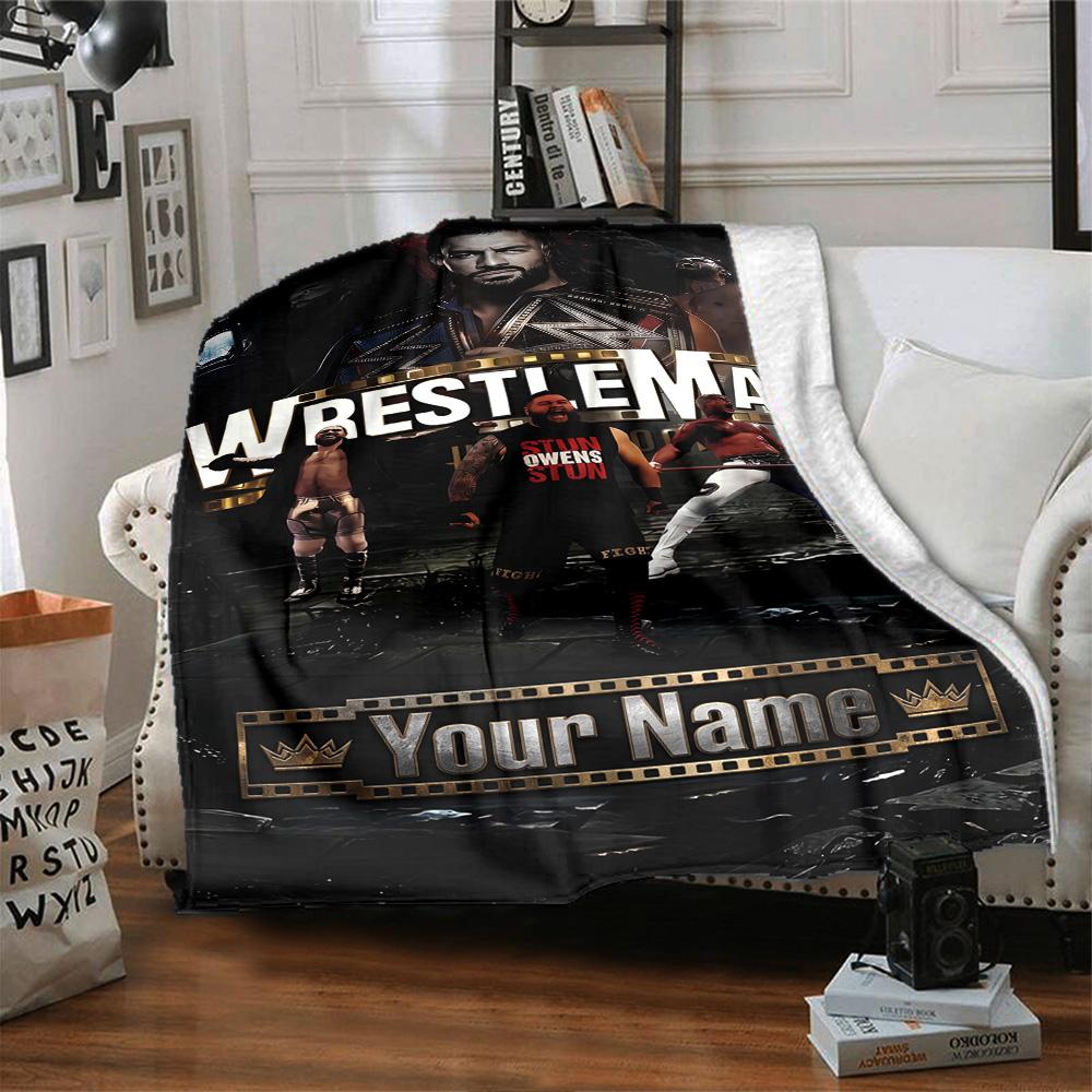 Wrestlemania Customize Text Blanket Lightweight Personalized Blanket Durable Comfort for Living Room Couch Seaside Office Four Seasons Universal
