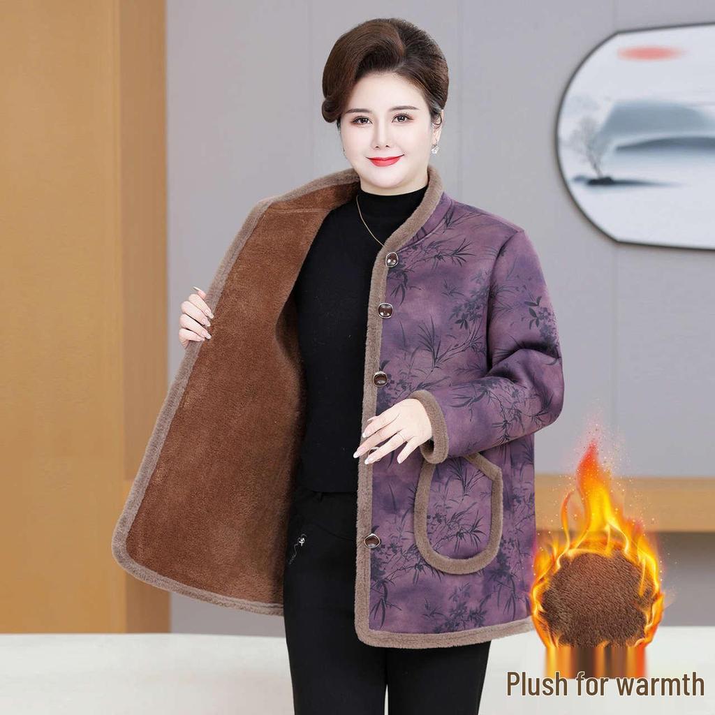 Fat Mama Winter Plus-Size Velvet Cotton Jacket 2025: Chinese Style Coat for Middle-Aged and Elderly Women