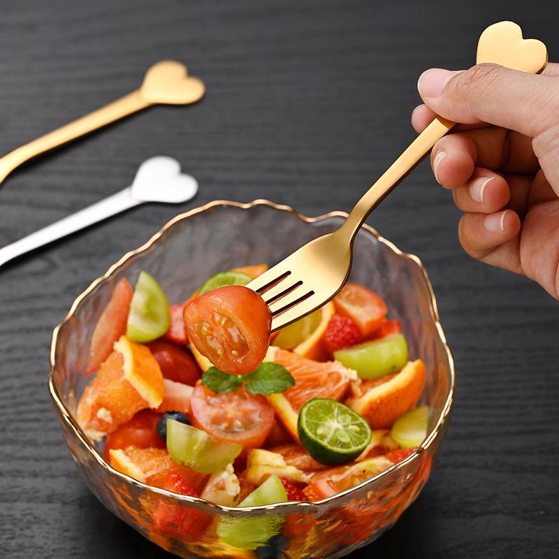 Stainless Steel Heart-Shaped Dessert and Fruit Fork Set for Kids