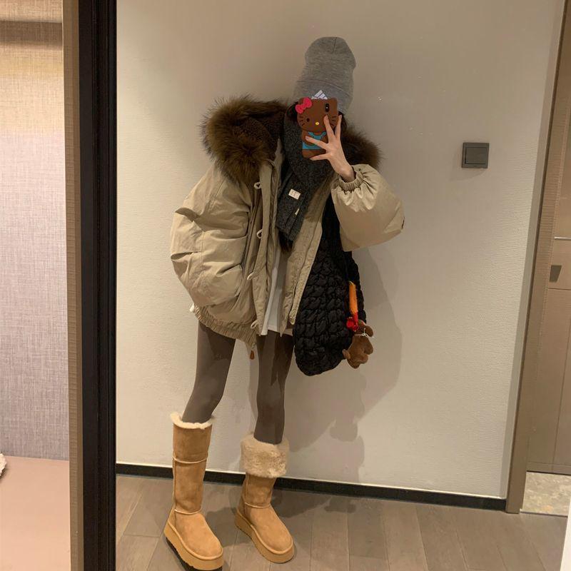 

Women s Retro Raccoon Fur Collar Down Parka - Warm Winter Jacket Small хаки