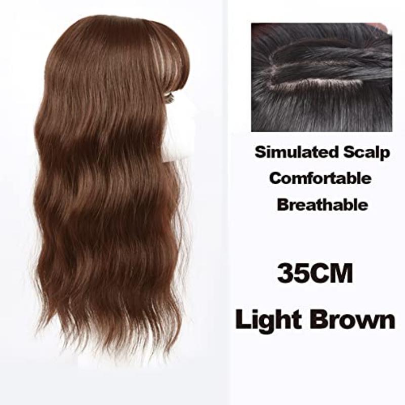 Body Wavy/Curly Hair Topper With Air Bangs For Women,Synthetic Hairpiece Clip in Hair Extension Add Volume Wig for Covering White Hair Hair Loss