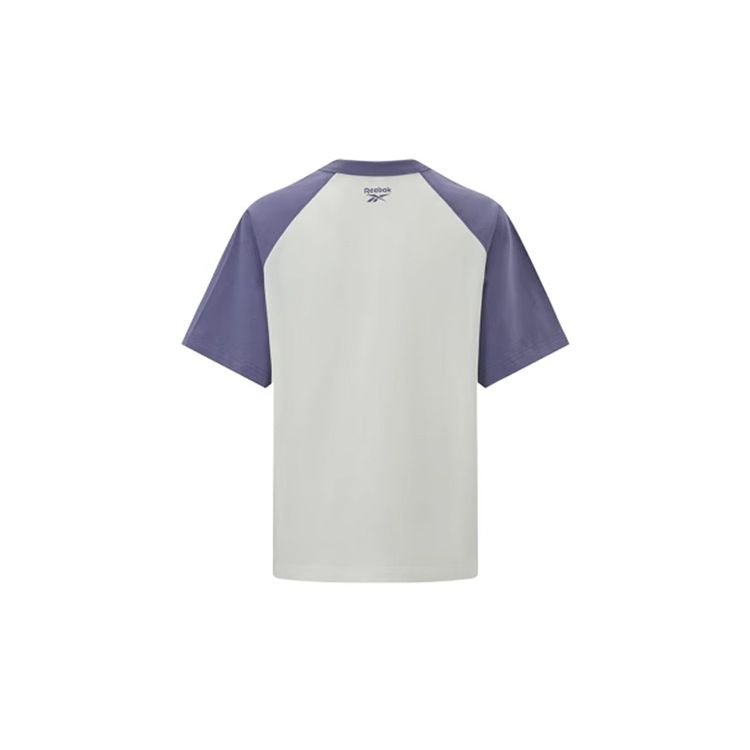 Reebok Color Block Raglan Sleeve Sports Casual Short Sleeve T-Shirt Women Tops Beige Purple 24SRM404WGP3