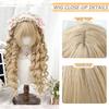 Gold Deep Wavy Lolita Wig with Bangs Synthetic Golden Pink Brown Long Curly Cosplay Natural Wigs for Women Halloween Party Daily