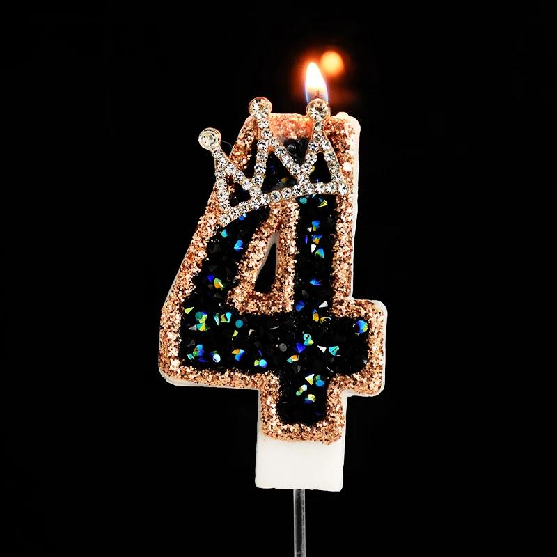 Glitzernde Schwarze Geburtstagskerzen 3D Zahlen 0-9 Kuchenaufsatz für Erwachsene Kinder 1. Geburtstagsparty Dekoration Zubehör DIY Backen