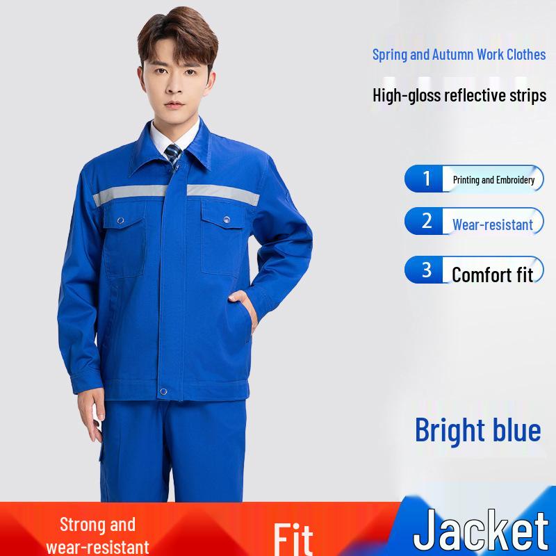 Men's Long Sleeve Workwear Set with Reflective Strips for Electricians and Auto Repair