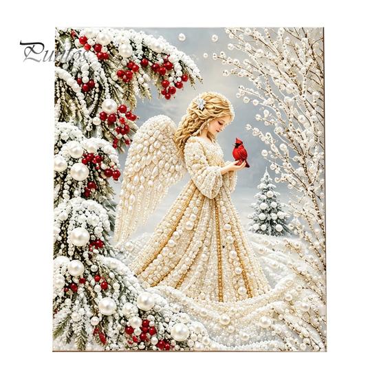 Holiday DIY Ornaments Christmas Faux Pearl Painting Kit, Santa Reindeer Art Relaxing Hobby Kits 3D Angel Wall Craft Kit for Adults, Festive Home Decor