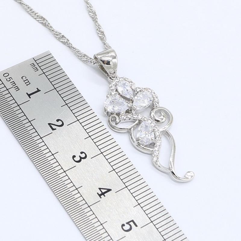 Dubai   Conjuntos de Joias Para Mulheres Zircônia Branca Pulseira Colar Pingente Brincos Anel Presente de Aniversário